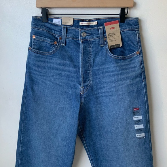 NWT LEVI’S Ribcage Straight Ankle Jeans Super High-Rise Blue 30x27 - Picture 5 of 14